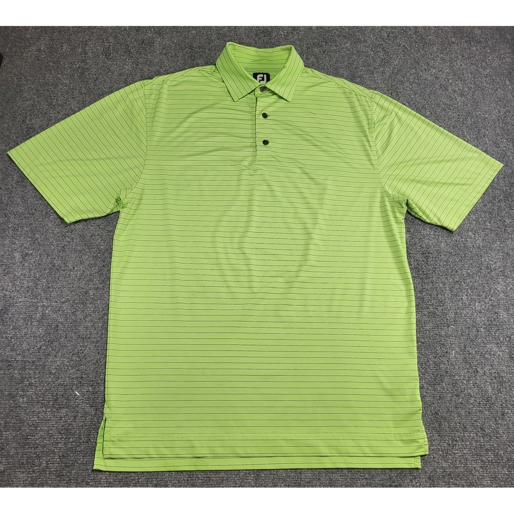 FootJoy Prodry Performance Golf Polo Shirt Green Striped Stretch Men's Sz Medium